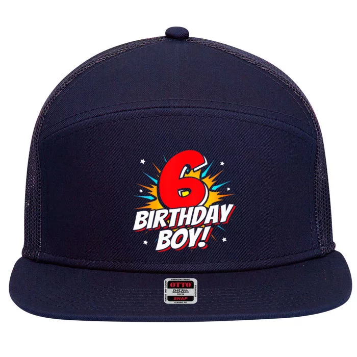 Superhero Birthday Boy Party 6 Year Old 6th Birthday 7 Panel Mesh Trucker Snapback Hat