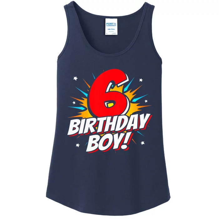 Superhero Birthday Boy Party 6 Year Old 6th Birthday Ladies Essential Tank