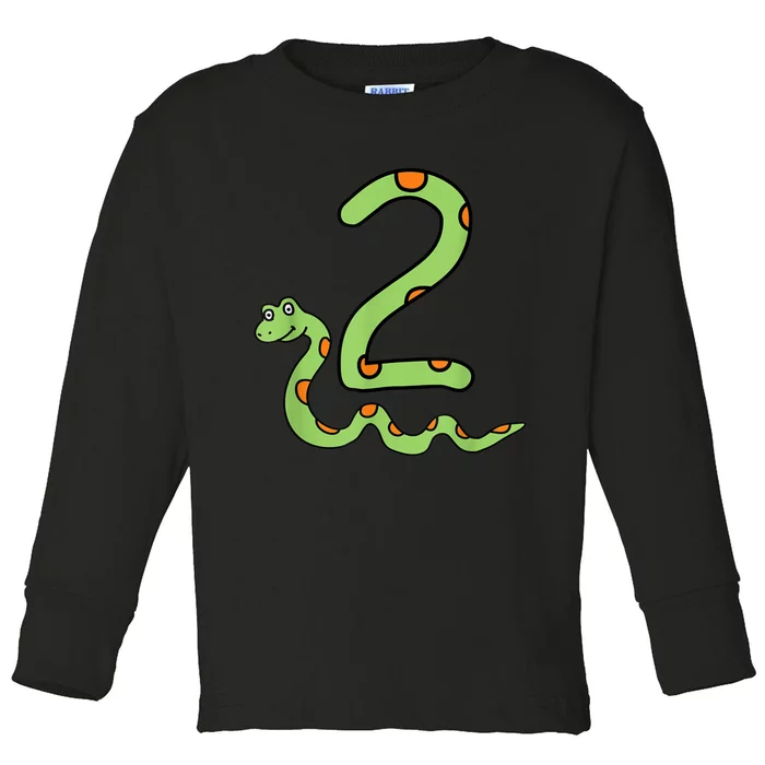 Snake Birthday Boy Kids Reptile Animal Number 2 2nd Bday Toddler Long Sleeve Shirt