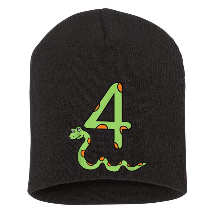 Snake Birthday Boy Kids Reptile Animal Number 4 4th Bday Short Acrylic Beanie