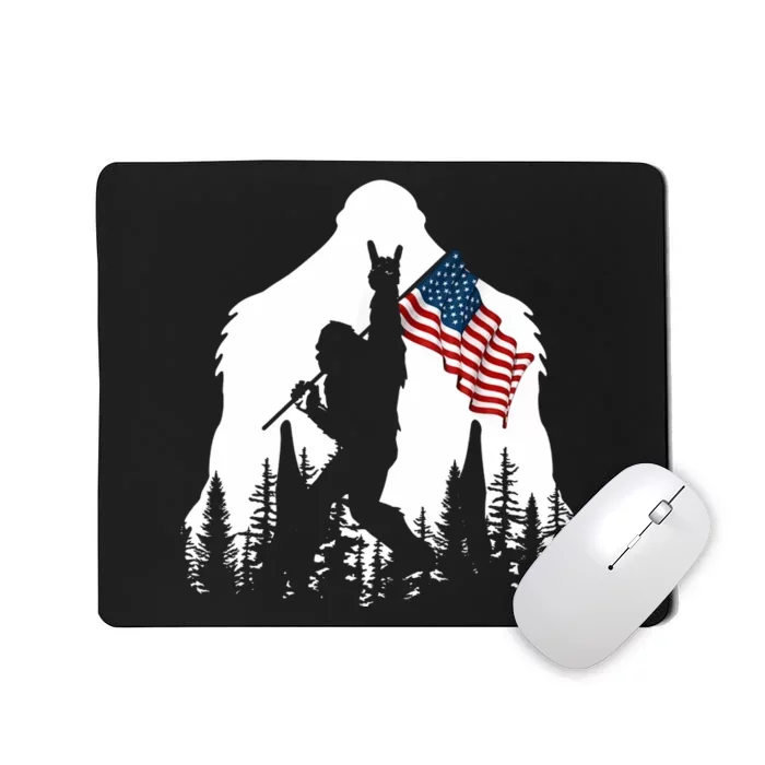 Sasquatch Believers Bigfoot Rock On Hold American Flag Mousepad