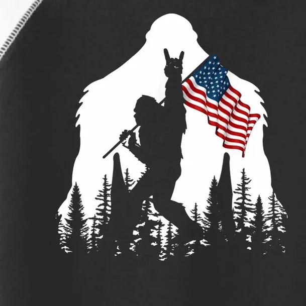 Sasquatch Believers Bigfoot Rock On Hold American Flag Toddler Fine Jersey T-Shirt