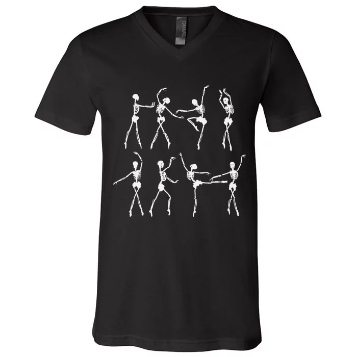 Skeleton Ballerinas Ballet Dance Cute Halloween Costume Girl V-Neck T-Shirt