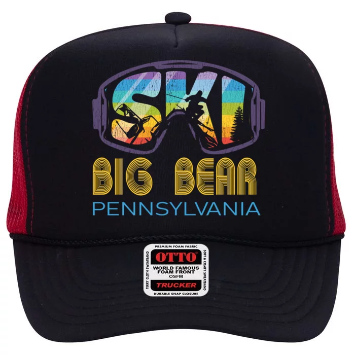 Ski Big Bear Pennsylvania Skiing Vacation Gift High Crown Mesh Trucker Hat