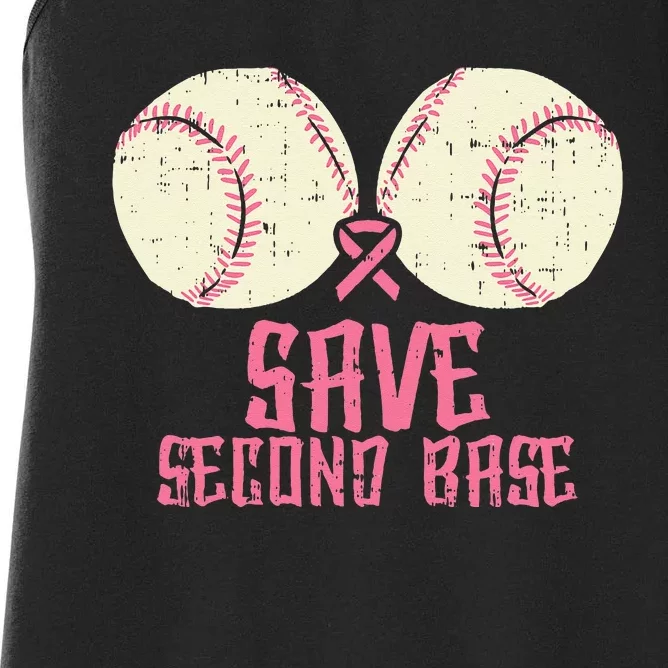 Save Baseball Boobs Softball Funny Breast Cancer Women Gift Women's Racerback Tank