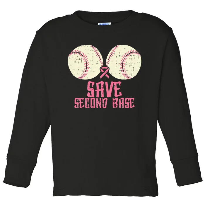 Save Baseball Boobs Softball Funny Breast Cancer Women Gift Toddler Long Sleeve Shirt