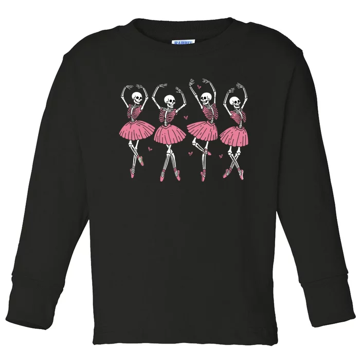 Skeleton Ballerinas Ballet Dance Cute Girl Halloween Costume Toddler Long Sleeve Shirt