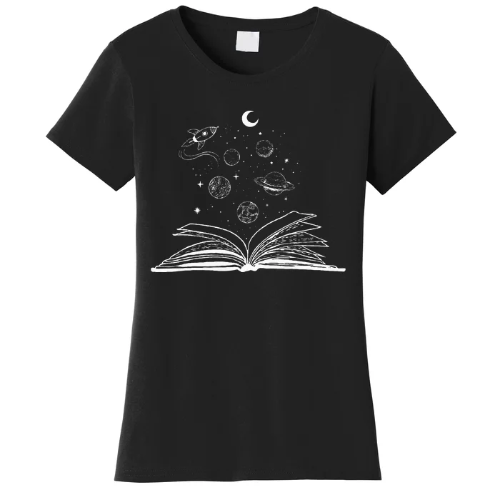 Space Books Bookworm Astronomy Science Galaxy Planet Women's T-Shirt