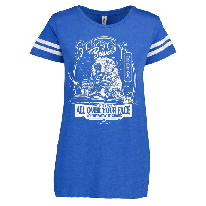 Soggy Beaver Bbq ItS Over Face The Beaver Enza Ladies Jersey Football T-Shirt