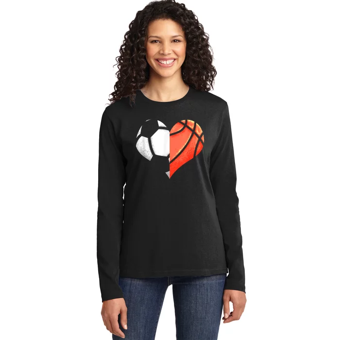 Soccer Basketball Ball Heart Football Valentines Day Ladies Long Sleeve Shirt