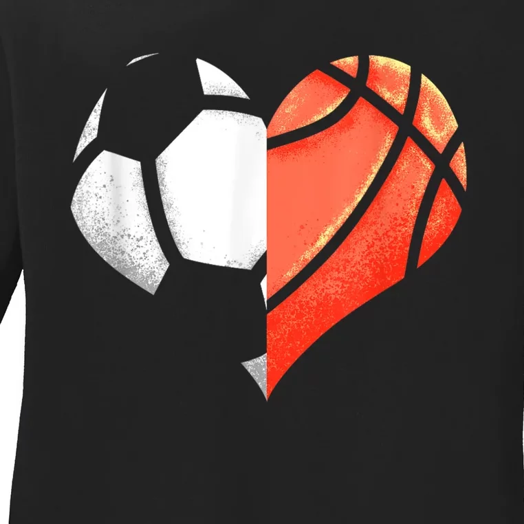 Soccer Basketball Ball Heart Football Valentines Day Ladies Long Sleeve Shirt