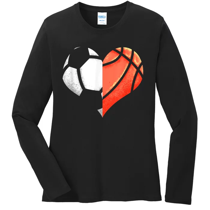 Soccer Basketball Ball Heart Football Valentines Day Ladies Long Sleeve Shirt