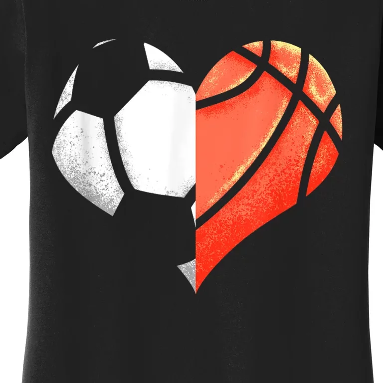 Soccer Basketball Ball Heart Football Valentines Day Women's T-Shirt