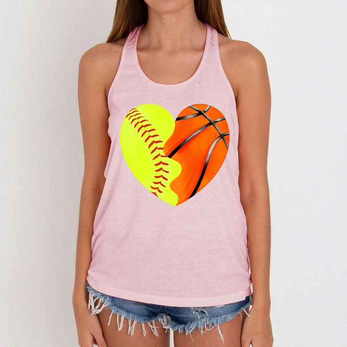 Softball Basketball Basketball Dad Softball Mom Gift Women's Knotted Racerback Tank