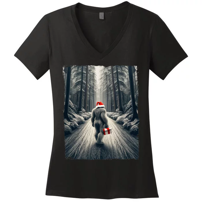 Santa Bigfoot Christmas Sasquatch Believe Women's V-Neck T-Shirt