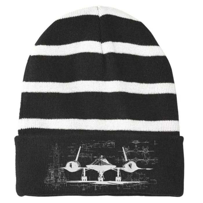 SR71 Blackbird Cold War Recon Plane Striped Beanie with Solid Band