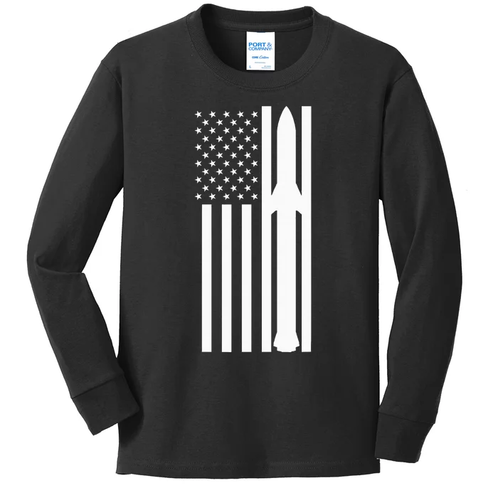 Starship Boca Chica Starbase A American Flag Kids Long Sleeve Shirt