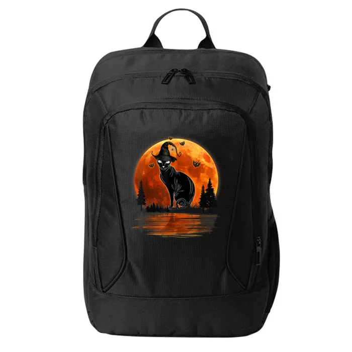 Scary Black Cat Halloween Moon City Backpack