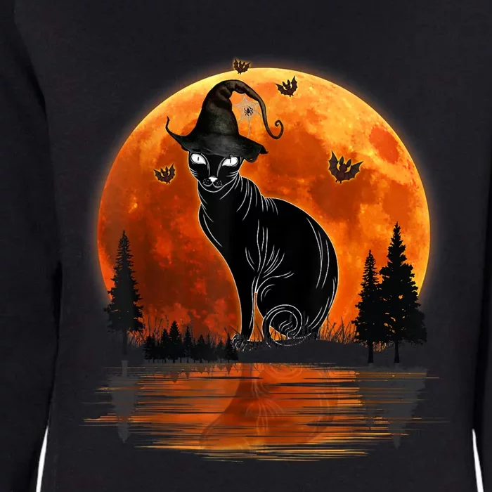 Scary Black Cat Halloween Moon Womens California Wash Sweatshirt