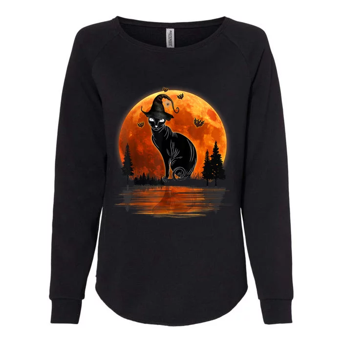 Scary Black Cat Halloween Moon Womens California Wash Sweatshirt