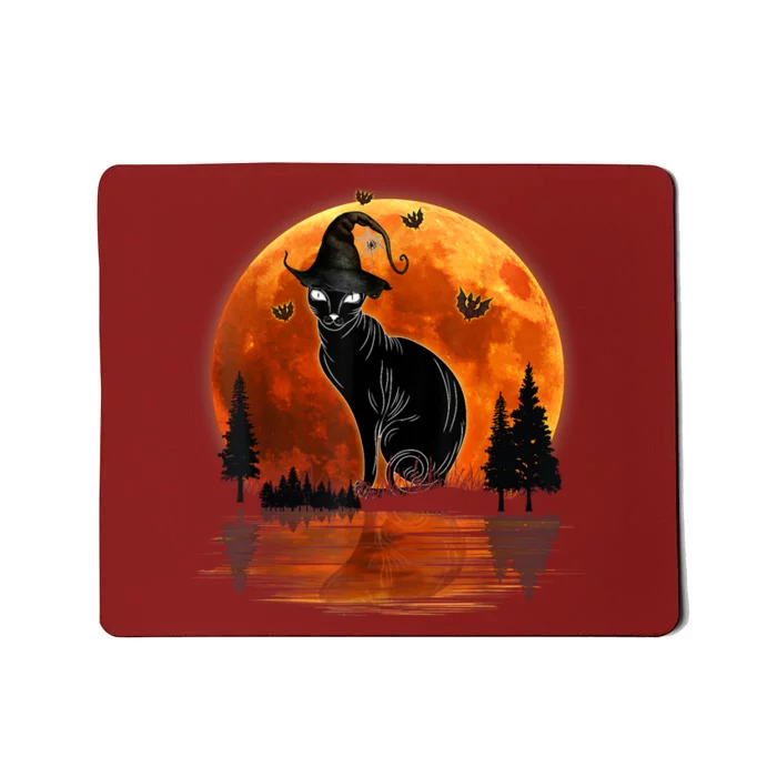 Scary Black Cat Halloween Moon Mousepad