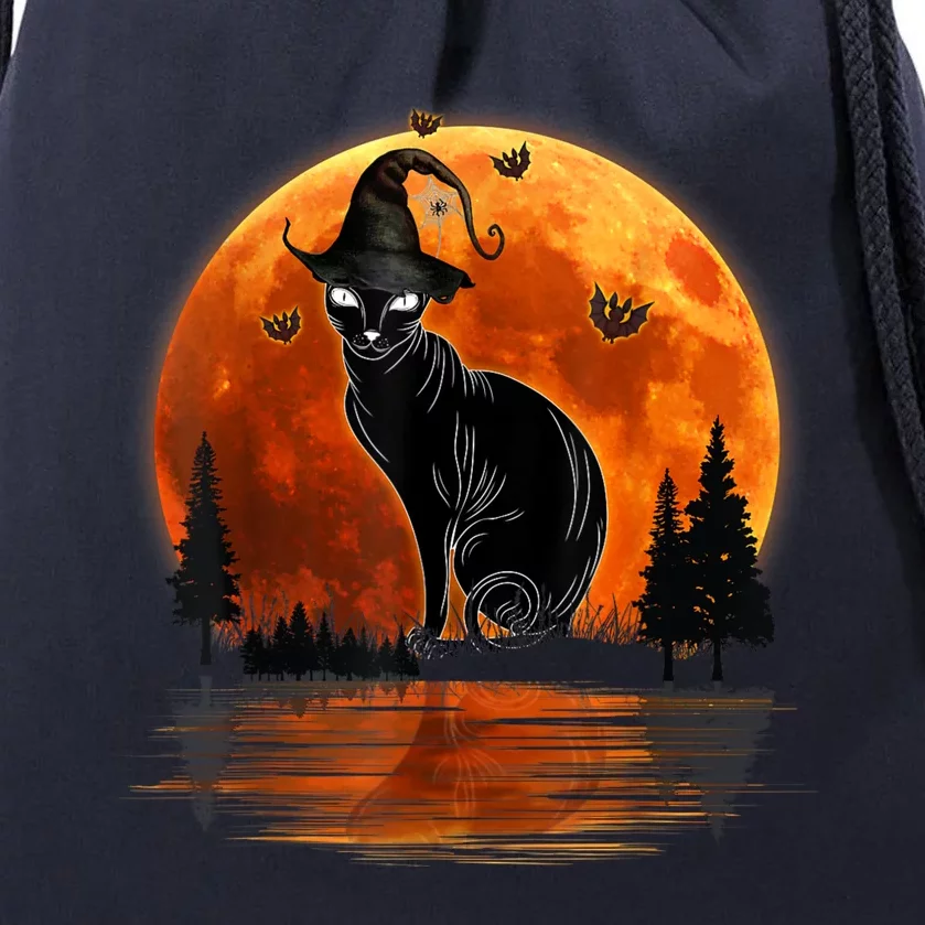 Scary Black Cat Halloween Moon Drawstring Bag