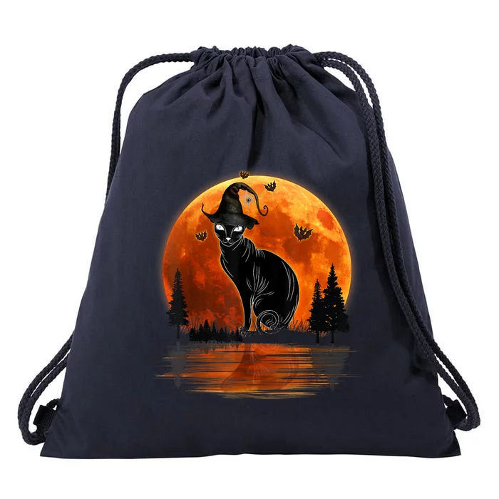 Scary Black Cat Halloween Moon Drawstring Bag