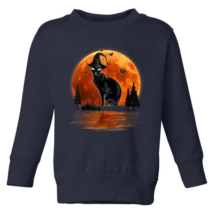 Scary Black Cat Halloween Moon Toddler Sweatshirt