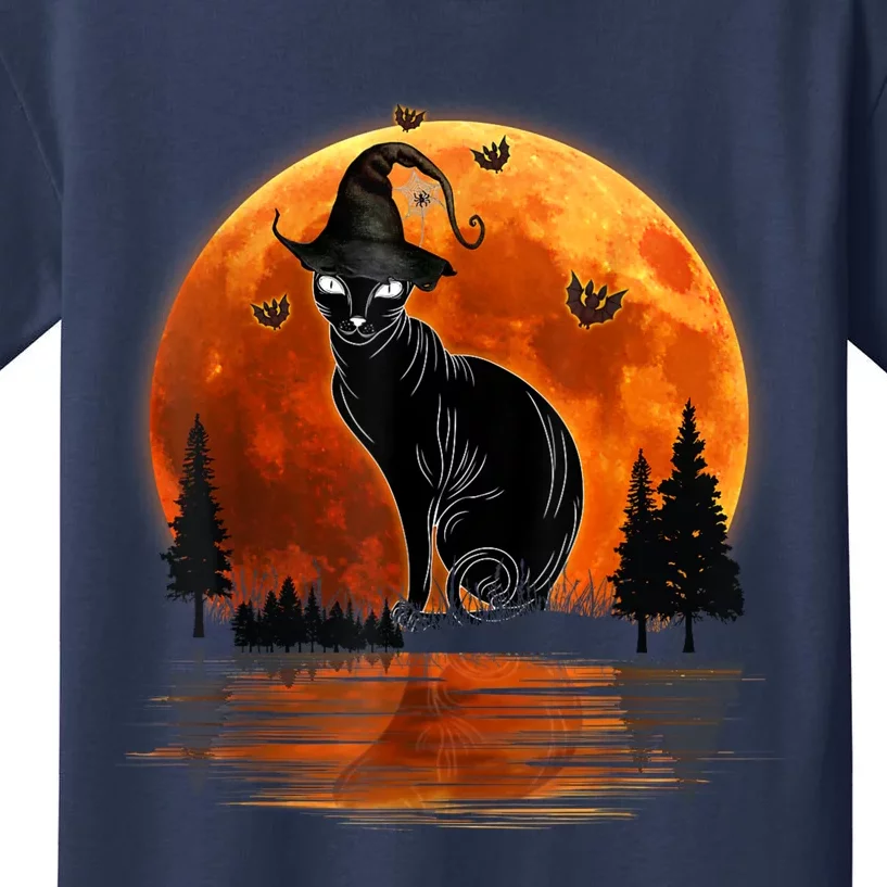 Scary Black Cat Halloween Moon Kids T-Shirt