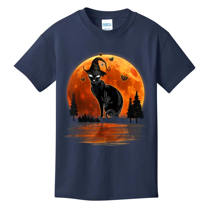 Scary Black Cat Halloween Moon Kids T-Shirt