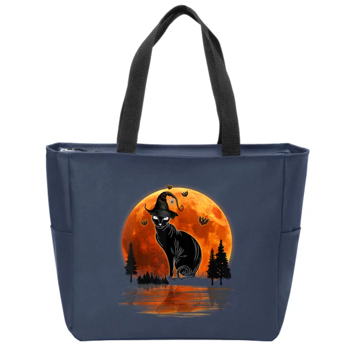 Scary Black Cat Halloween Moon Zip Tote Bag