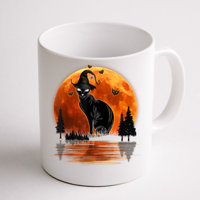 Scary Black Cat Halloween Moon Front & Back Coffee Mug