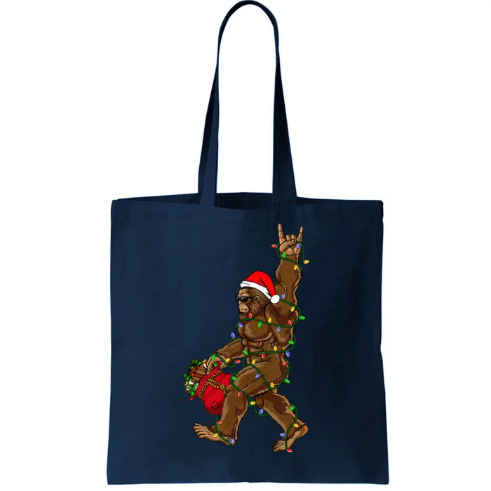 Santa Bigfoot Christmas Lights Rock Funny Sasquatch Believe Tote Bag