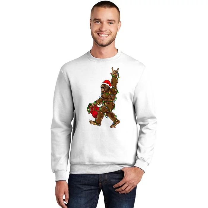 Santa Bigfoot Christmas Lights Rock Funny Sasquatch Believe Sweatshirt