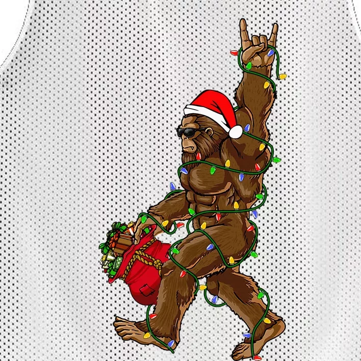 Santa Bigfoot Christmas Lights Rock Funny Sasquatch Believe Mesh Reversible Basketball Jersey Tank