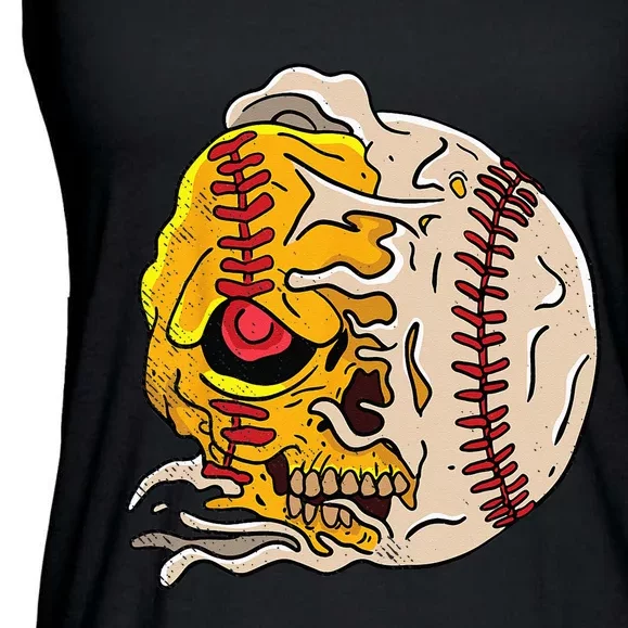 Skull Baseball Cool Skeleton Sports Player Pitcher Catcher Ladies Essential Flowy Tank