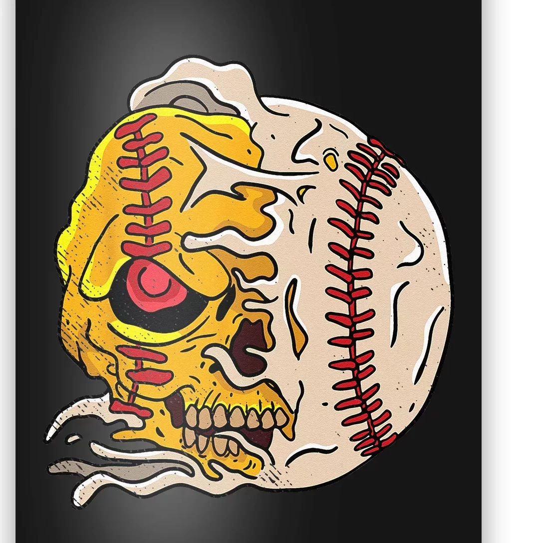 Skull Baseball Cool Skeleton Sports Player Pitcher Catcher Poster