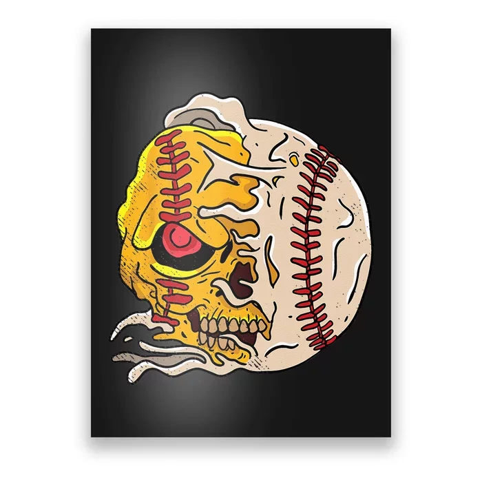 Skull Baseball Cool Skeleton Sports Player Pitcher Catcher Poster