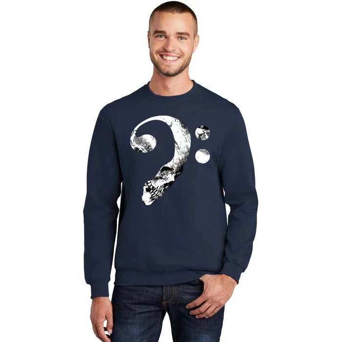 Skull Bass Clef Bass Player Musican Music Lover Guitar Tall Sweatshirt