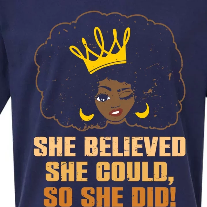 She Believed Could So She Did Black Queen Crown Lover Gift Sueded Cloud Jersey T-Shirt