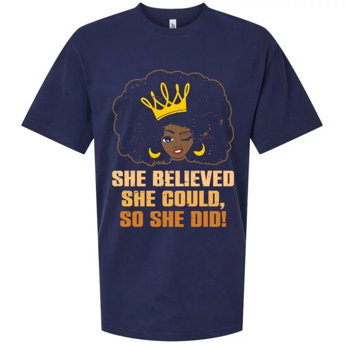 She Believed Could So She Did Black Queen Crown Lover Gift Sueded Cloud Jersey T-Shirt