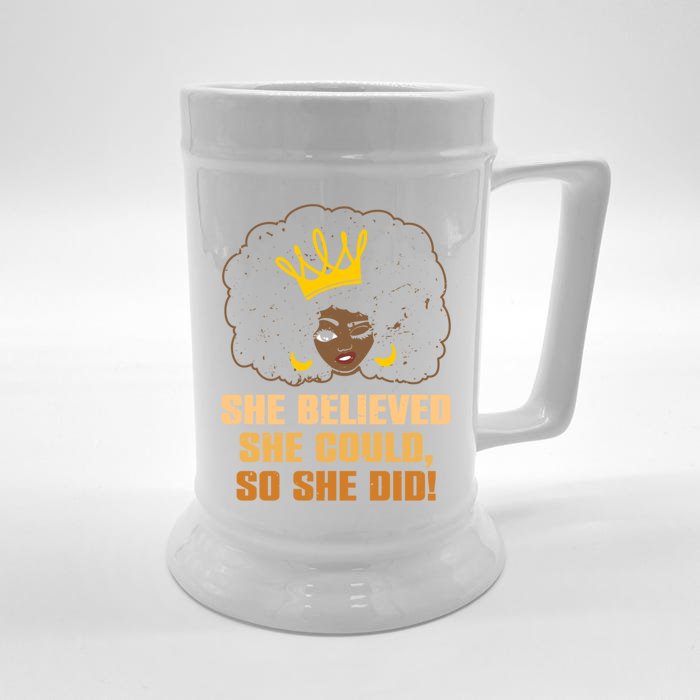 She Believed Could So She Did Black Queen Crown Lover Gift Front & Back Beer Stein