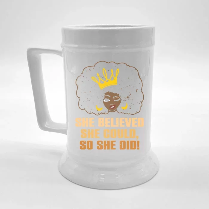 She Believed Could So She Did Black Queen Crown Lover Gift Front & Back Beer Stein