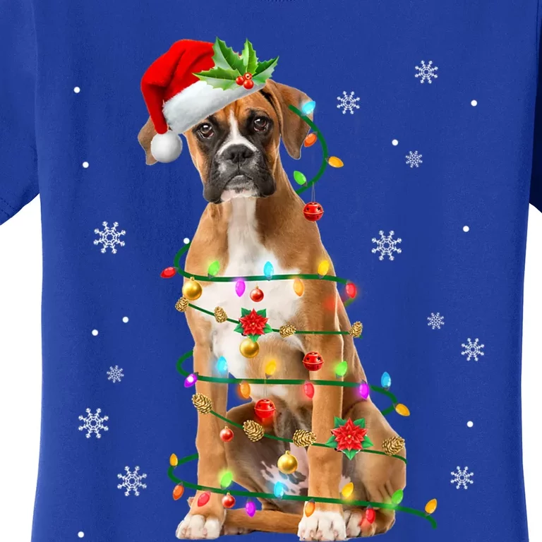 Santa Boxer Christmas Tree Light Pajama Dog X Mas Matching Meaningful Gift Women's T-Shirt