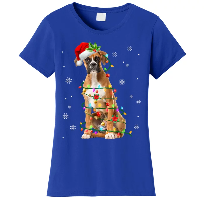 Santa Boxer Christmas Tree Light Pajama Dog X Mas Matching Meaningful Gift Women's T-Shirt