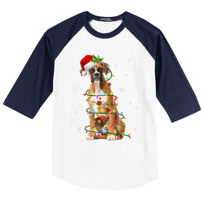 Santa Boxer Christmas Tree Light Pajama Dog X Mas Matching Meaningful Gift Baseball Sleeve Shirt