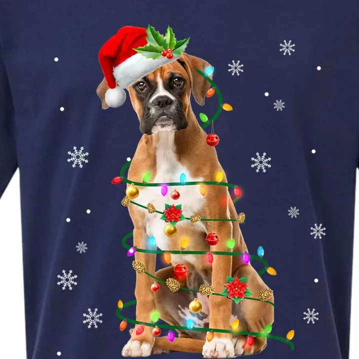 Santa Boxer Christmas Tree Light Pajama Dog X Mas Matching Meaningful Gift Sueded Cloud Jersey T-Shirt