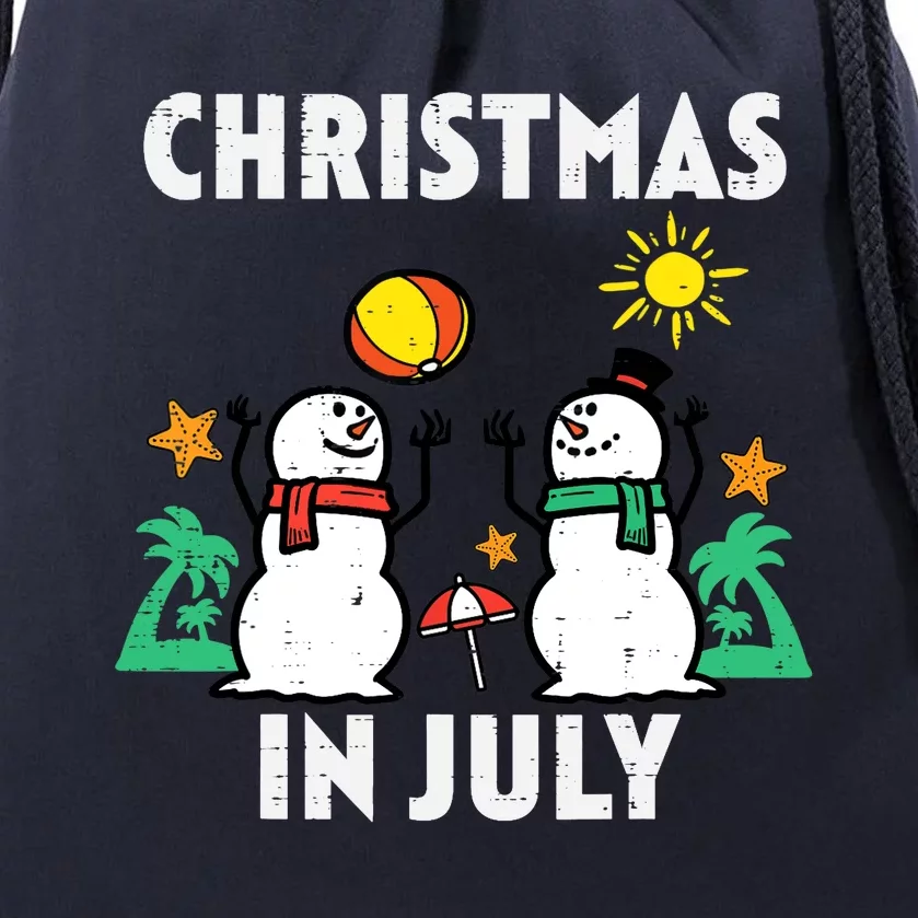 Snowman Beach Christmas In July Xmas Summer Drawstring Bag