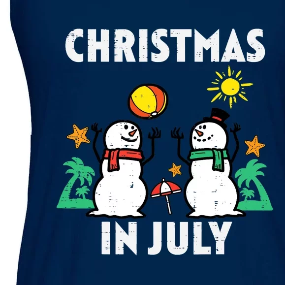 Snowman Beach Christmas In July Xmas Summer Ladies Essential Flowy Tank