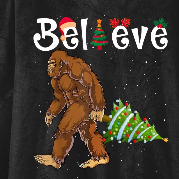 Santa Bigfoot Christmas Lights Rock Funny Sasquatch Believe Hooded Wearable Blanket